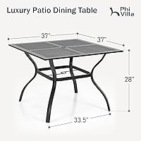 Vista 3 de PHI VILLA - Mesa de comedor al aire libre de 37 pulgadas, mesa de patio con malla de acero de metal, mesa de comedor con orificio para paraguas
