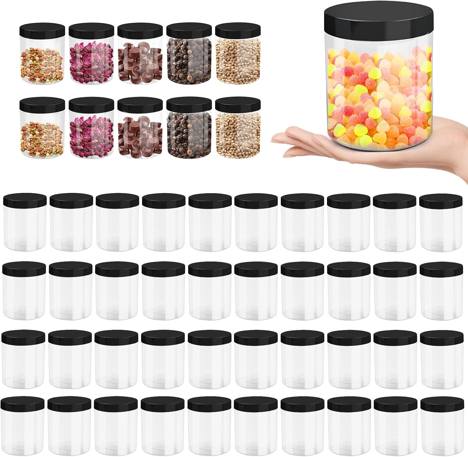 24 Pcs 16 oz Plastic Jars with Lids 16 oz Bulk Wide Mouth Plastic Container Mason Jars Airtight Storage for Spice Dried Fruit, Honey, Nuts, Kitchen Household