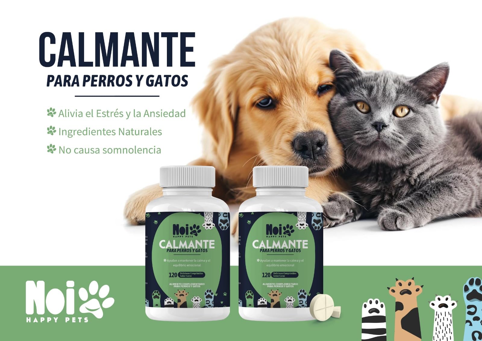 Calmante Natural para Perros y Gatos. Comprimidos de Sabor a Carne. Alivia Estrés y Ansiedad. Ingredientes Naturales Seguros. Mejora el Bienestar Emocional de Mascotas