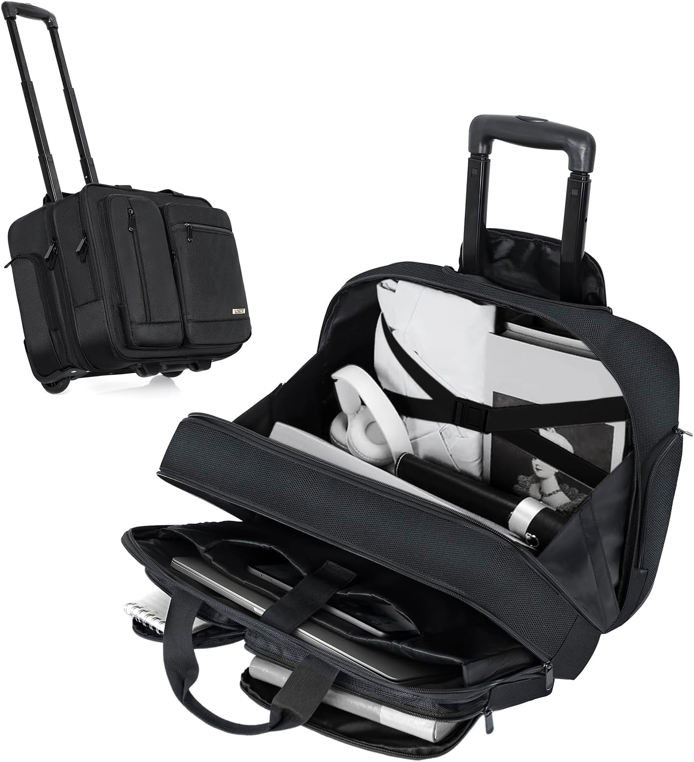 Rolling Laptop Bag, Wheeled Briefcase 17.3 inch Rolling Briefcase, Overnight Roller Bag with RFID Blocking Pocket, Repellent Travel Roller Underseat Bag