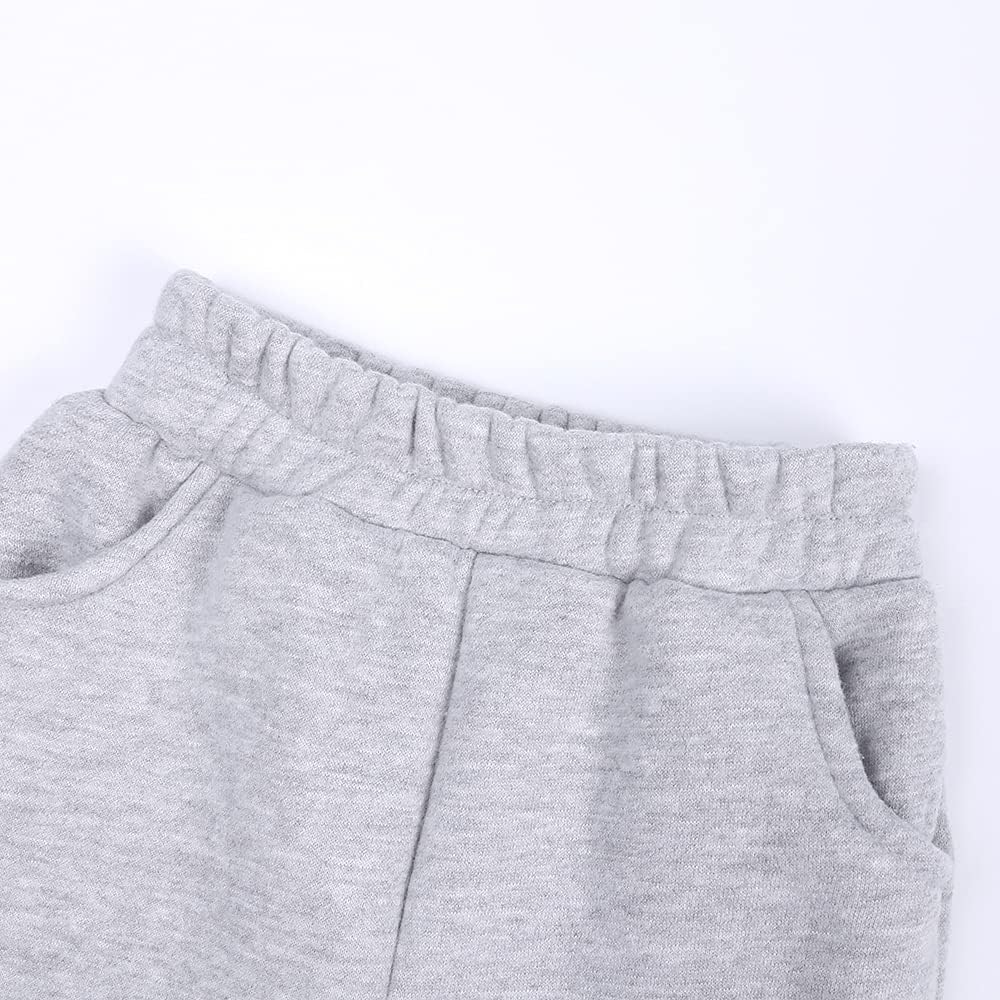 Youth 2Pcs Brushed Fleece Sweatsuit Hooded Pullover Tracksuit Kids Boys Girls Sweatshirt + Pants Outfits Set - Image 6