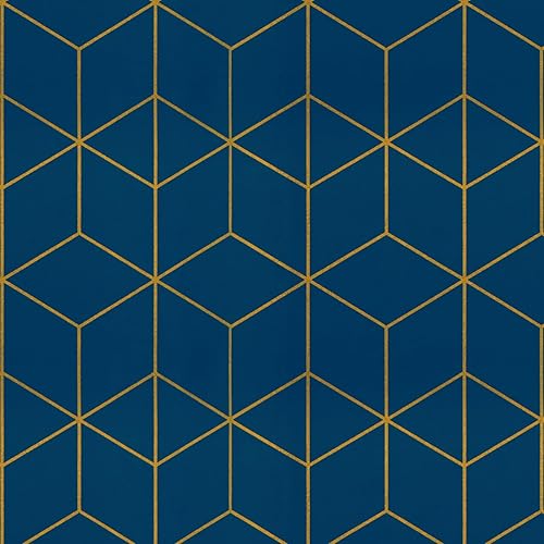 Vista 74 de Safiyya Papel tapiz geométrico dorado y negro de 118 x 17.3 pulgadas, papel adhesivo autoadhesivo extraíble para armarios y paredes, rollos