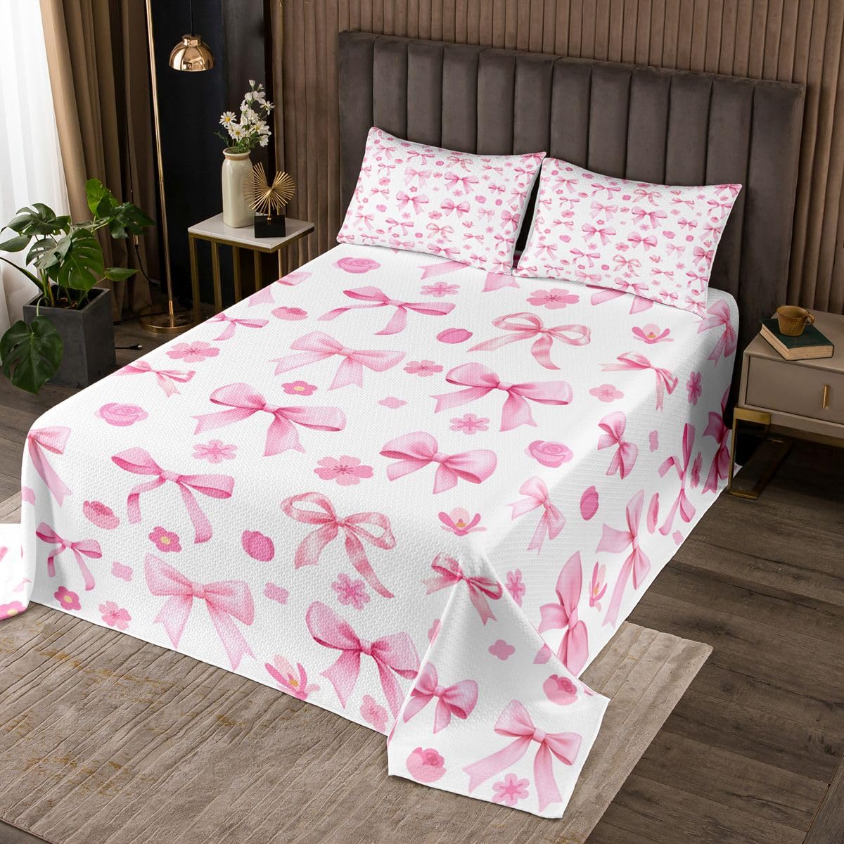 Colcha con pajarita rosa Homewish juego de cama acolchada floral para decoración estética