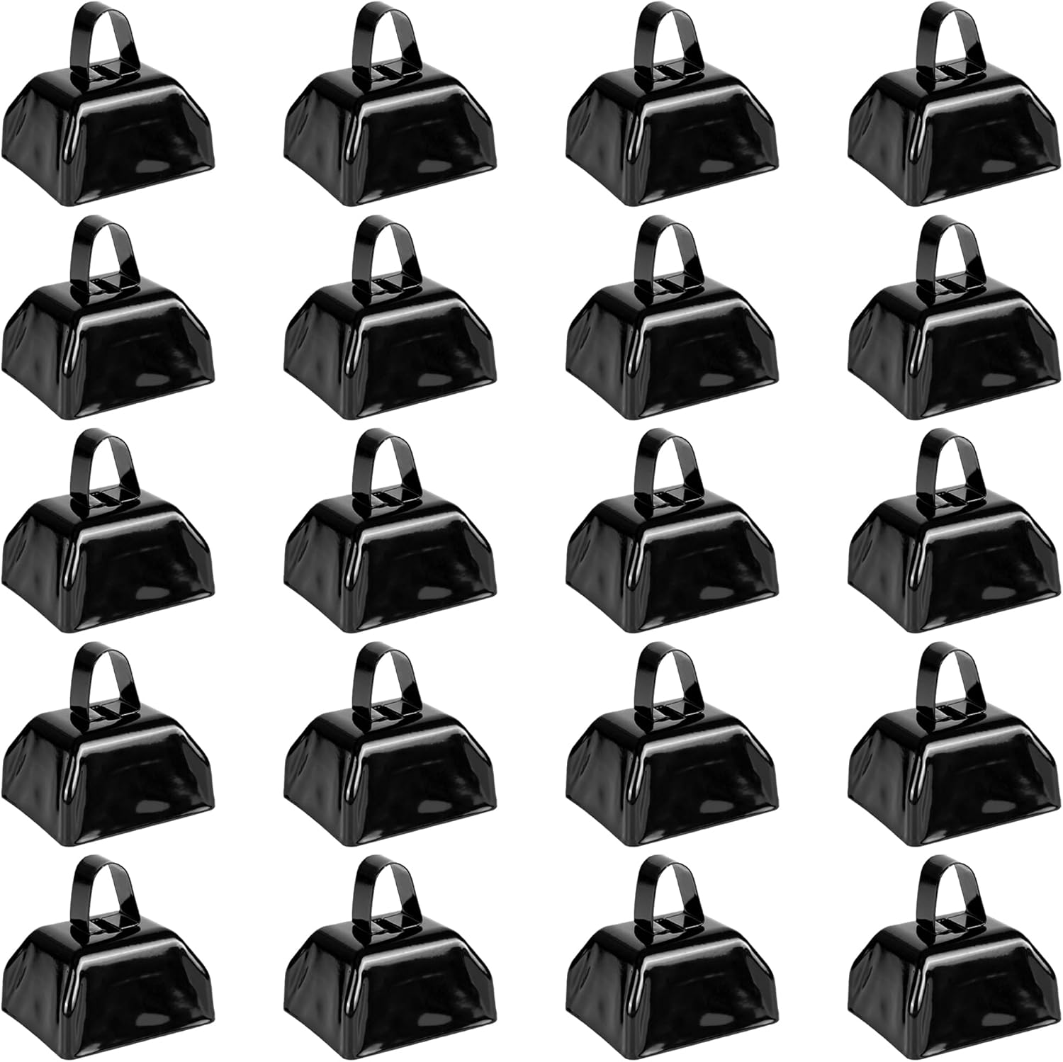 20Pack Metal Cowbells, 3 Inch Black Cow Bells for Sporting Events, Loud Cow Bell Ideal Hand Percussion, Cowbells Noise Makers for Sporting Events, Football Games, Celebrations, and DIY Paint