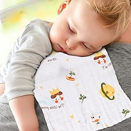FOOK FISH Muslin Burp Cloths Large 20\'\'x10\'\' 10 Packs for Baby Spit Up Cloths for Newborn,Absorbent,Soft,Large,6 Layers Baby Burp Rags,Unisex,for Boys and Girls (Animals)