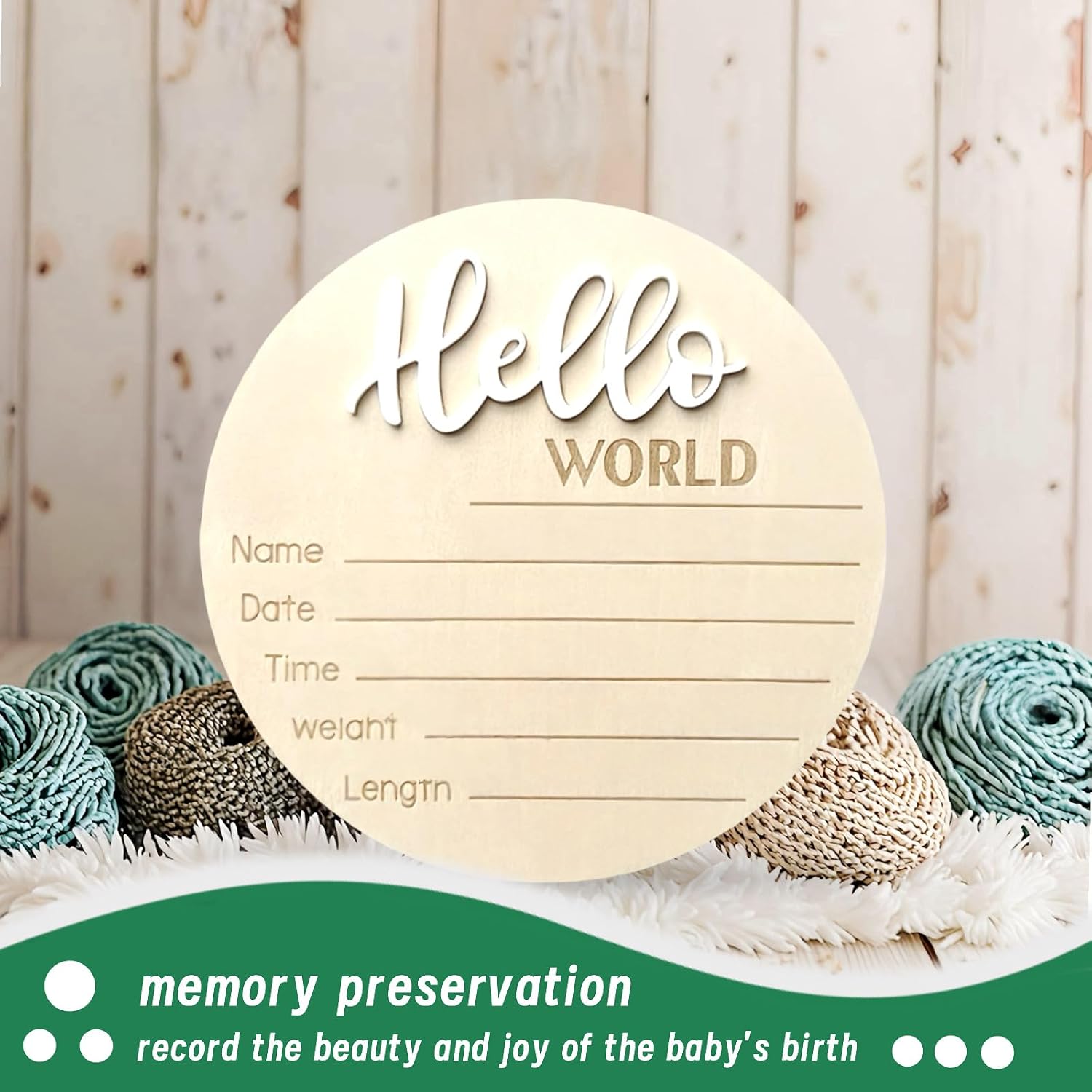 Baby Announcement Sign,Personalized Wooden 5.9inch Hello World Newborn Sign,Birth Name Announcement Sign,3D Pattern,Boys And Girls Gift,Hospital Nursery For Baby (White letters) image 4