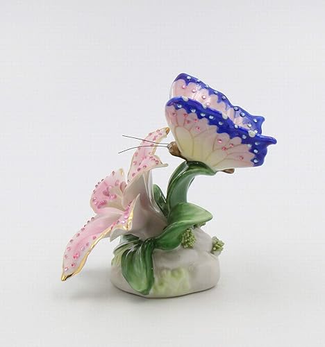 Miniatura 4 de Cosmos Gifts Figura de mariposa de porcelana fina con flor de lirio Stargazer rosa, 3-1/4 pulgadas de alto