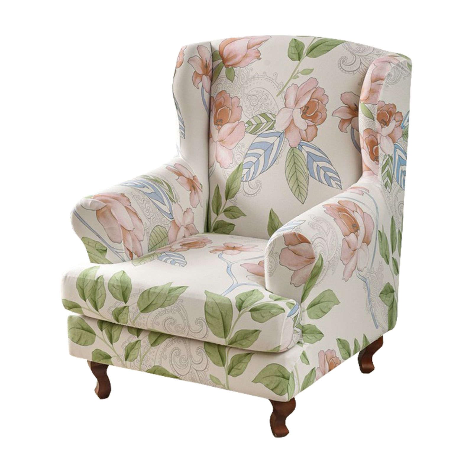 Housse de fauteuil à oreilles extensible lot de 2 amovible imprimée pour salon et chambre
