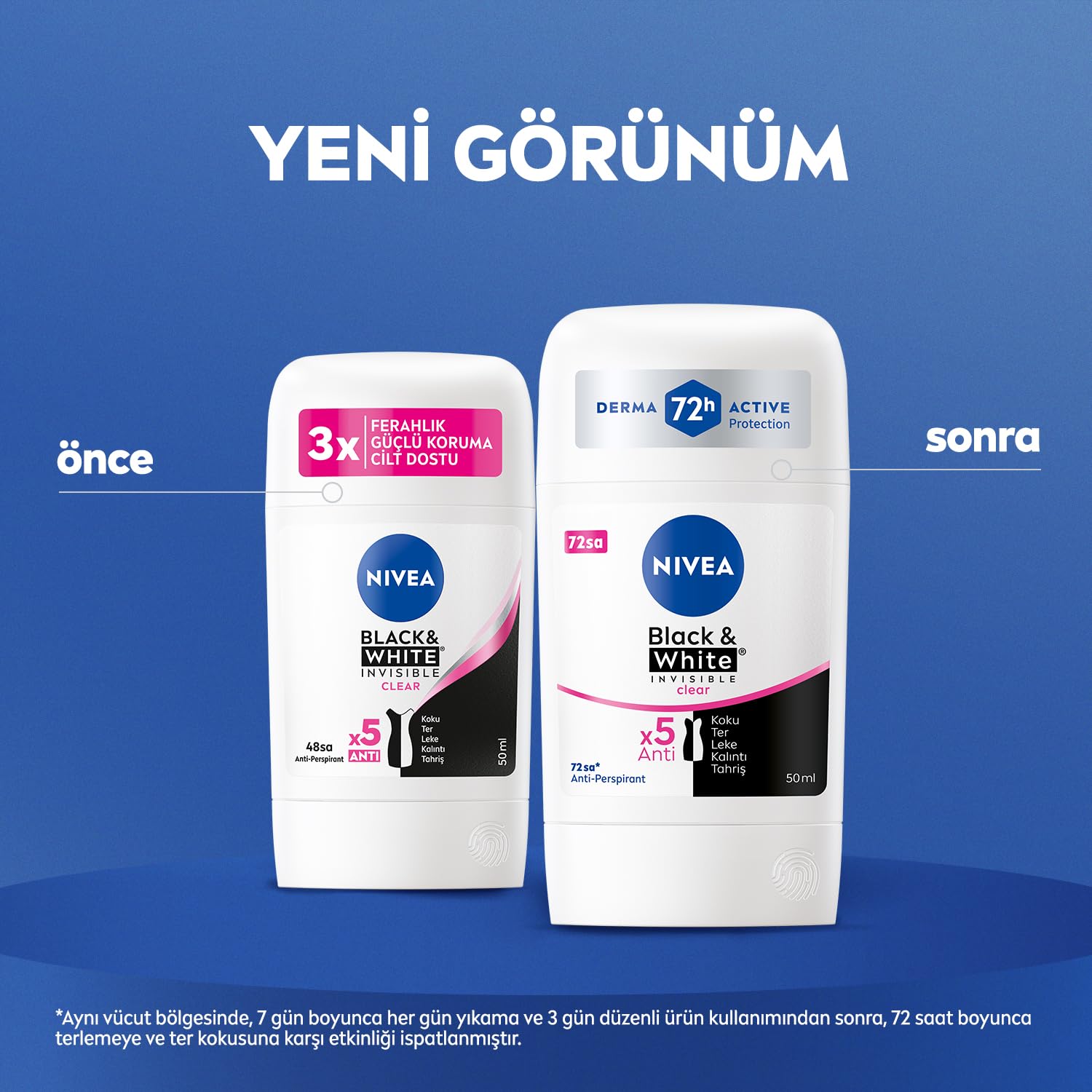 NIVEA Kadın Stick Deodorant Black&White Invisible Clear 72 Saat Anti-Perspirant Koruma, 50 ml