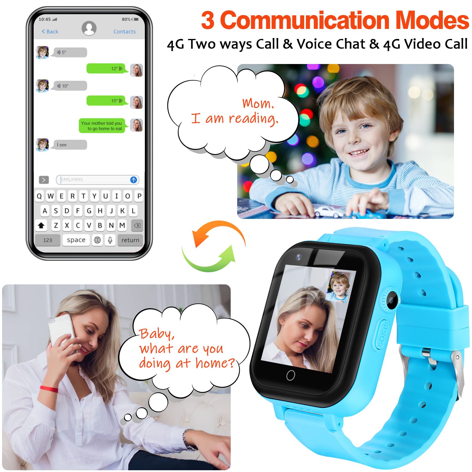 ele ELEOPTION Orologio intelligente per bambini 4G IP67 impermeabile con posizione GPS, fotocamera, SOS, chiamata, contapassi, touch screen, video chat Smart Watch per ragazzi e ragazze (blu T16)