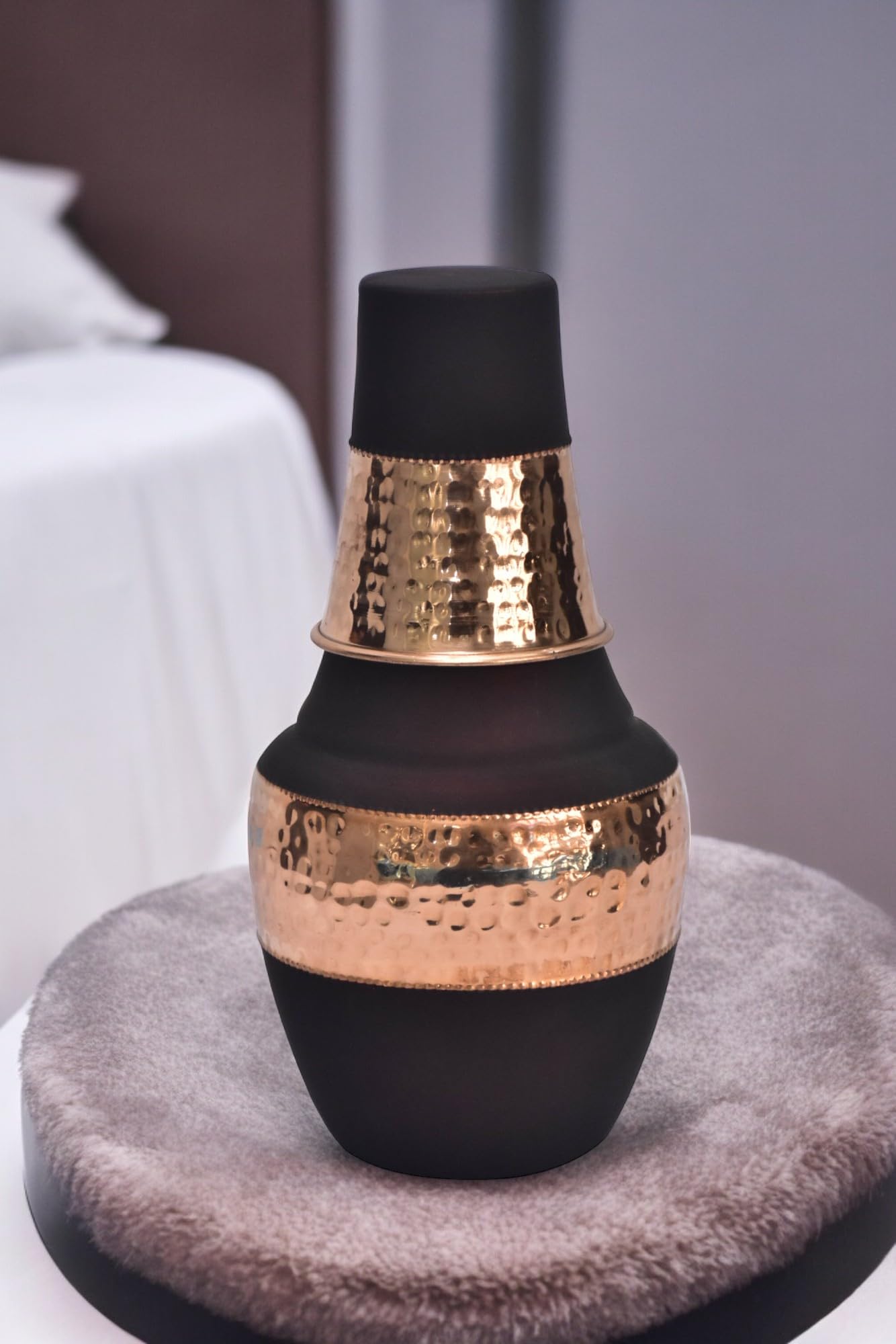 BA Venus Handcrafted Copper Jars - Capacity ≈1200ml - Modern Copper Water Vessel - Hydration and Wellness Source- Bedroom Jar with Tumbler Lid (Cherry)