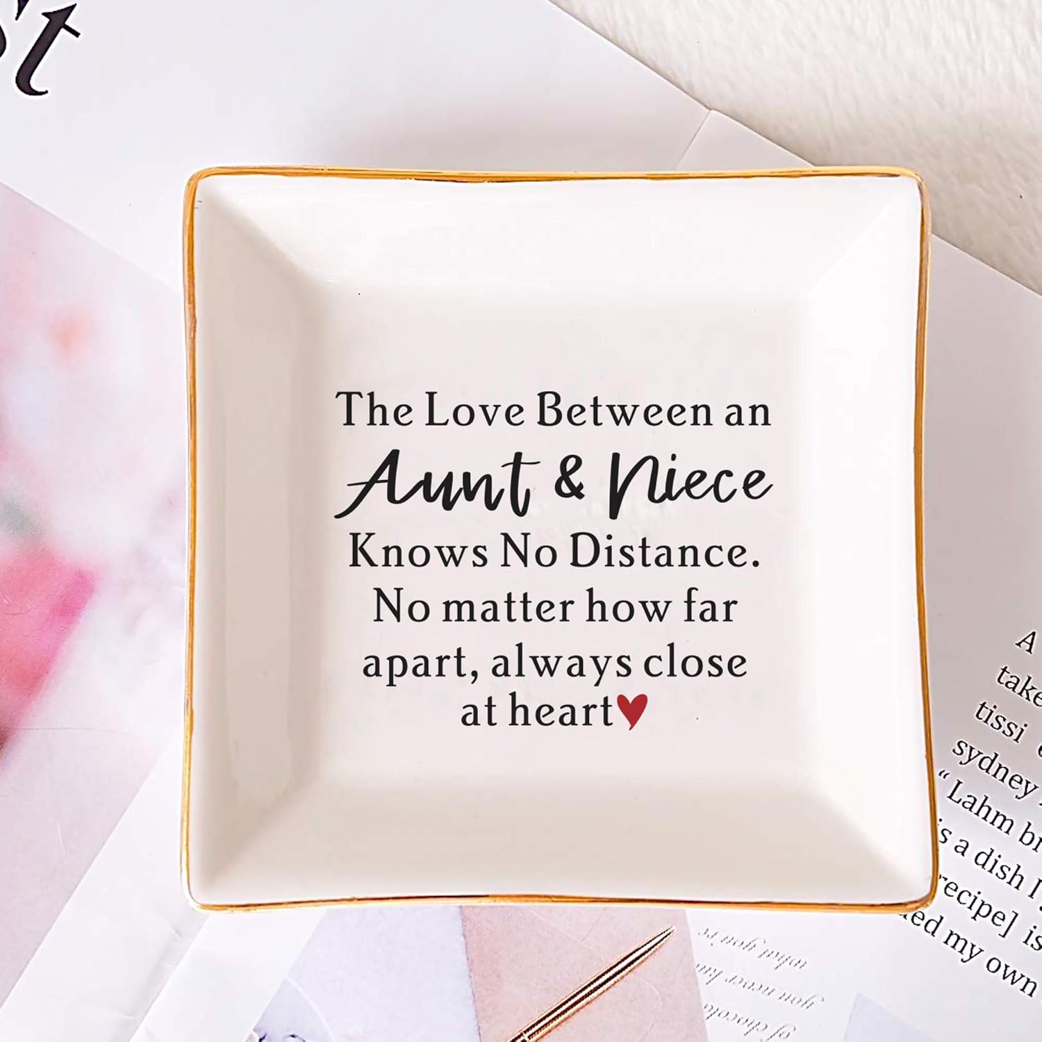 FACEINSE Aunt & Niece Jewelry Dish, Gifts for Aunt Birthday, Christmas, Mother's Day, Aunt Gifts from Niece, The Love Between Aunt & Niece Knows No Distance, Aunt and Niece Gift - Image 2