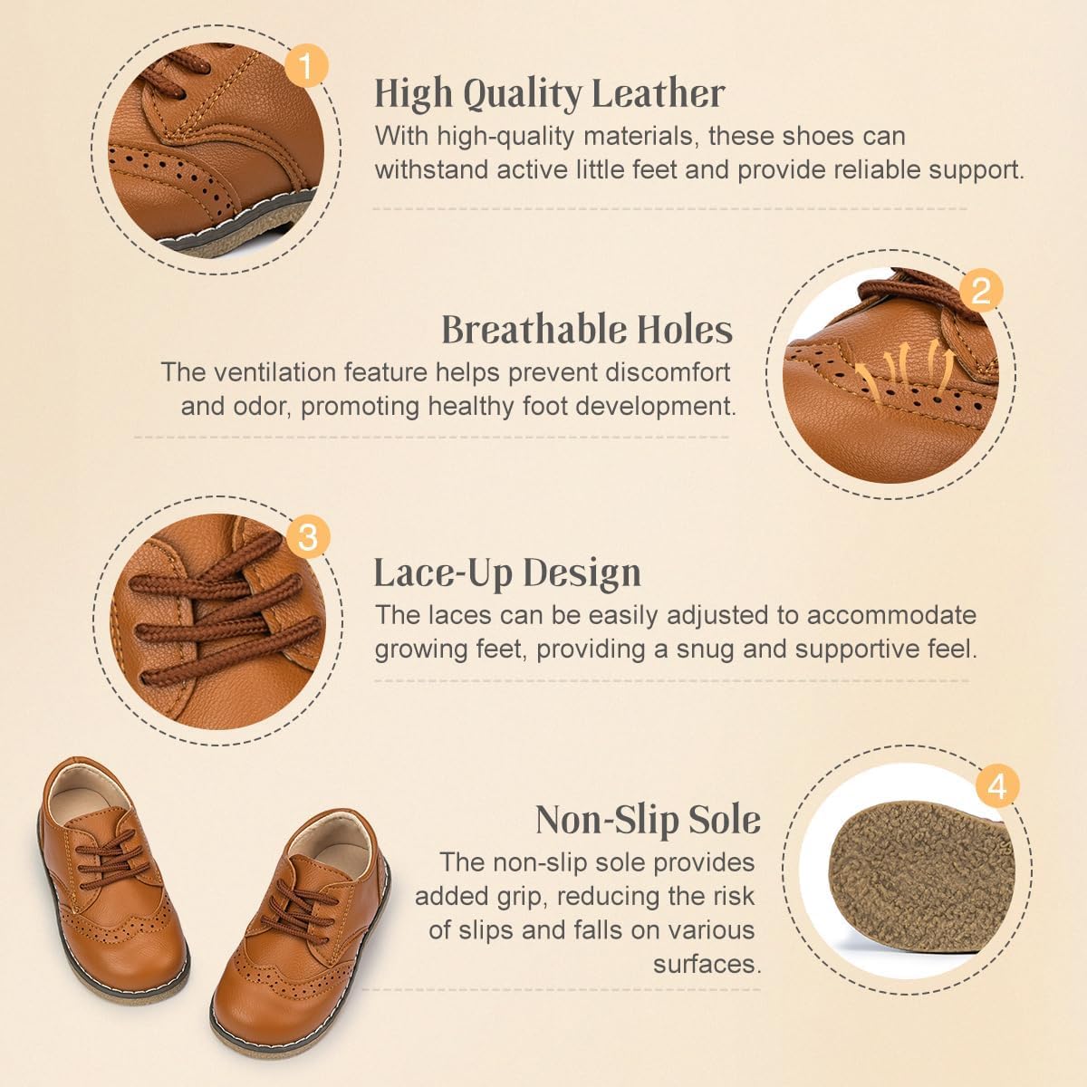 KIDSUN 幼児 男の子 女の子 ドレスシューズ 快適 編み上げ オックスフォード 学生服 シューズ ローファー フラット (幼児