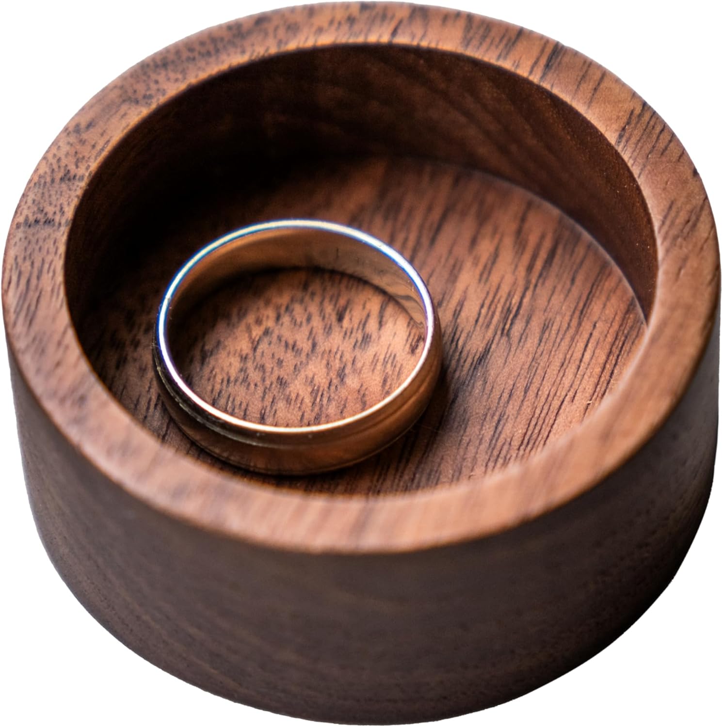 Walnut Wood Ring Tray, Mini Round Hardwood Holder, Micro Jewelry Box Dish