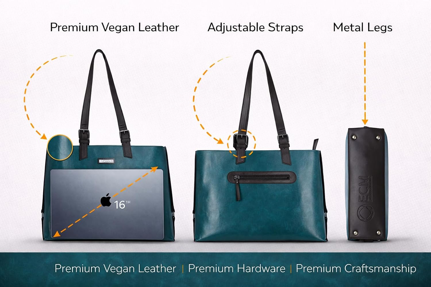 ECM 3pcs Vegan Tote Set for Women-Stylish Top Handle Laptop Bag Purse Sling Handbag Cosmetic Pouch bag-Travel Work Leisure