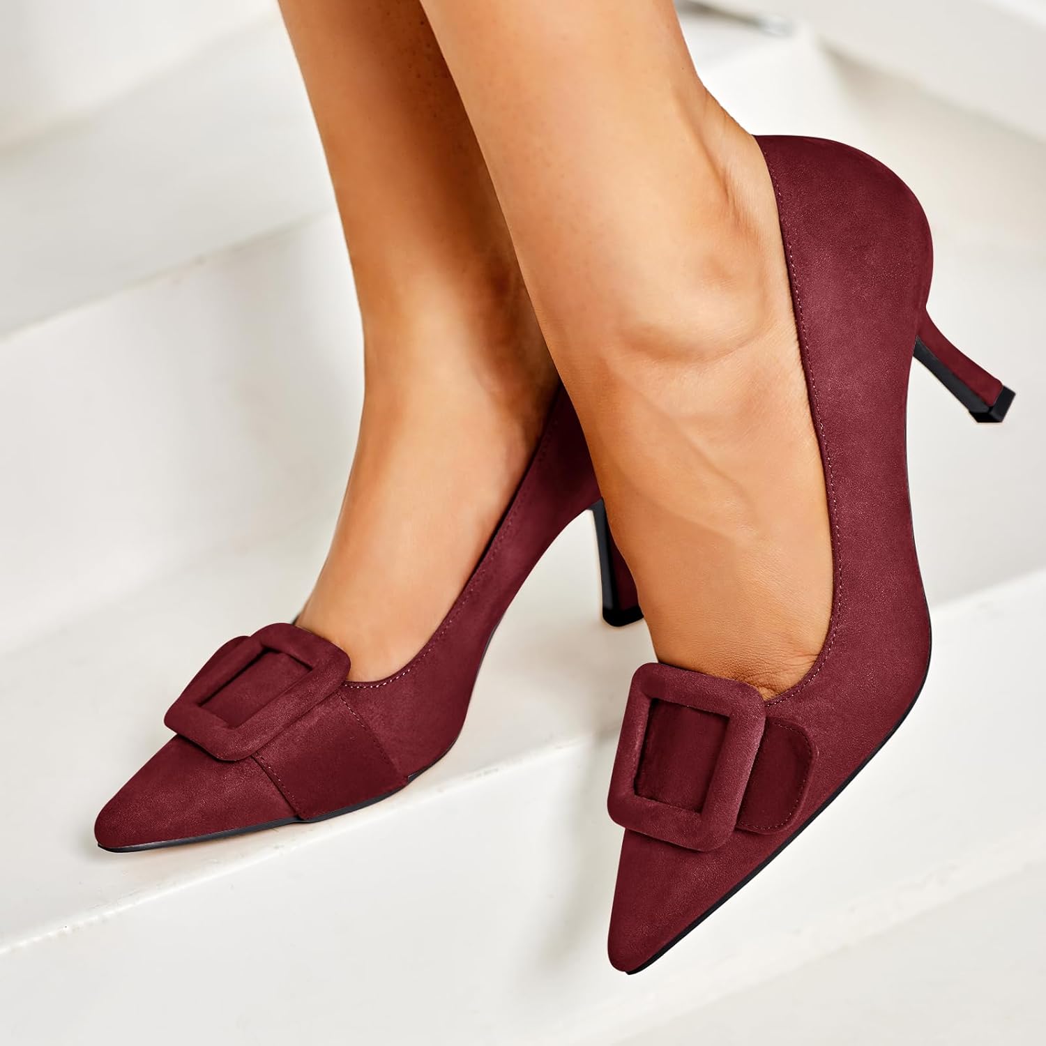 Coutgo Women's Closed Pointed Toe Pumps Stiletto High Heels Wedding Party Dress Shoes - Image 6