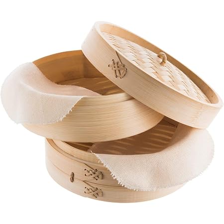 LTLWSH Cestello per Cottura A Vapore, Cestello per Cottura A Vapore in bambù A 2 Livelli con Coperchio Fornello per Cottura di Riso Naturale Cinese Cucina per Cucina Domestica, Ristorante, ECC,27cm