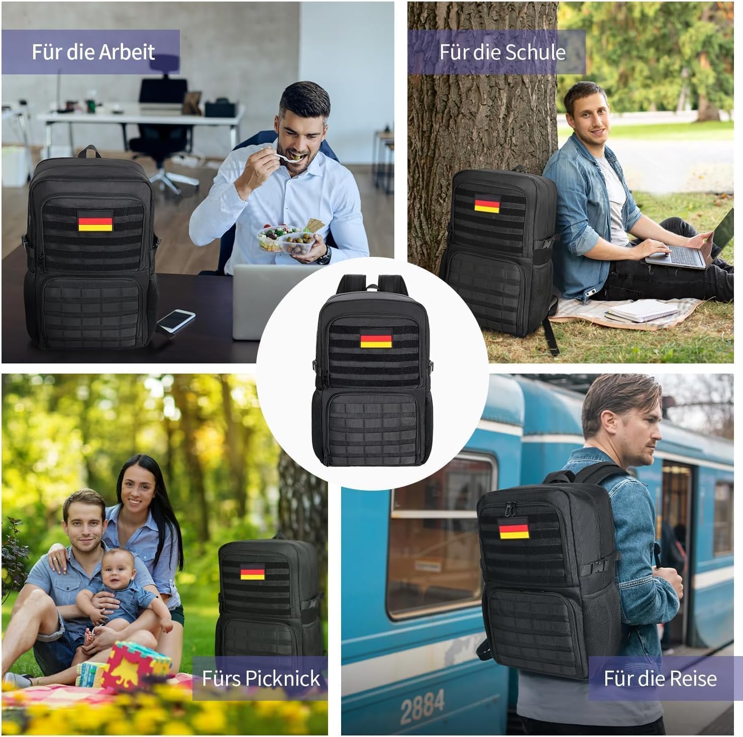 BERTASCHE Zaino da pranzo con scomparto termico isolato, 17,3 pollici, zaino per computer portatile da uomo, tattico, lavoro, scuola, picnic, viaggi, nero