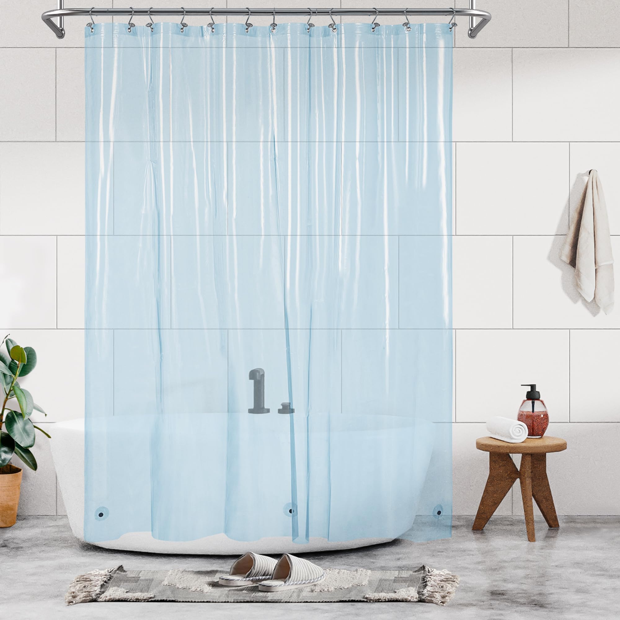 Barossa Design クリアブルー ロングシャワーカーテンライナー 高さ78インチ マグネット3個&防水 軽量 PEVAシャワーライナー バスタブ用 PVC不使用 金属グロメット クリアブルー 72x78インチ