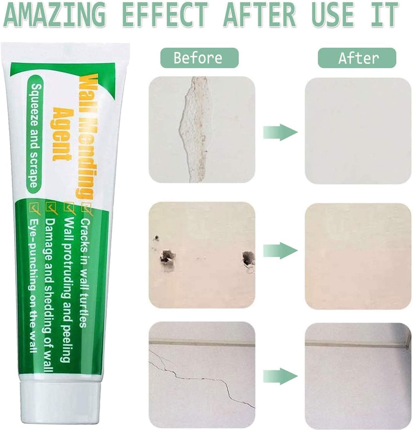 2 Pack Safemend Wall Mending Agent Repair Cream Drywall Patch,Drywall Repair Kit - Quick & Easy Solution to Fill The Holes and Crack in Your Wall Surface Crack Sealer for Wall,Wood & Plaster (2X100g) - - 