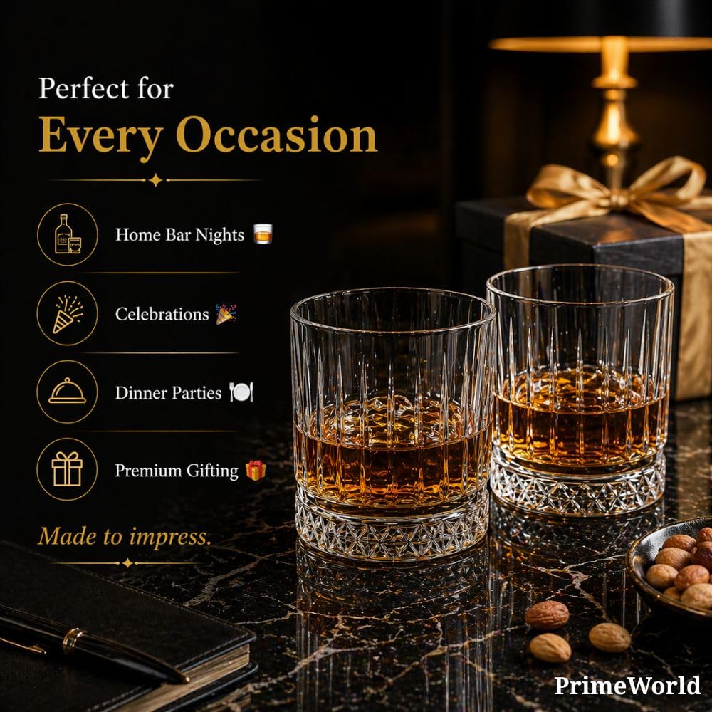 PrimeWorld Whiskey Glasses - Set of 6 Crystal Tumblers -4 PrimeWorld Whiskey Glasses - Set of 6 Crystal Tumblers -4