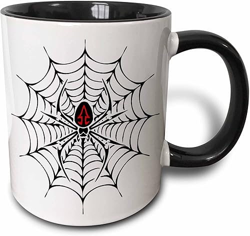 3dRose mug_58923_4 "Black Widow Spider in a Web" - Taza negra de dos tonos, 11 onzas, multicolor