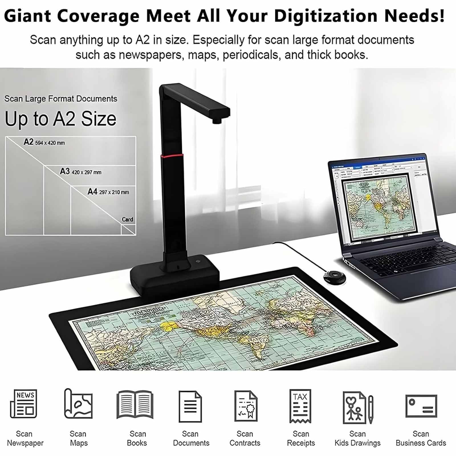Scanner Aereo S21 A2, Scanner Con Fotocamera Di Grande Formato A2/a3 Per Libri E Documenti, Tecnologie Appiattimento Automatico E Rimozione Delle Impronte Digitali, Alta Risoluzione 23 Mp