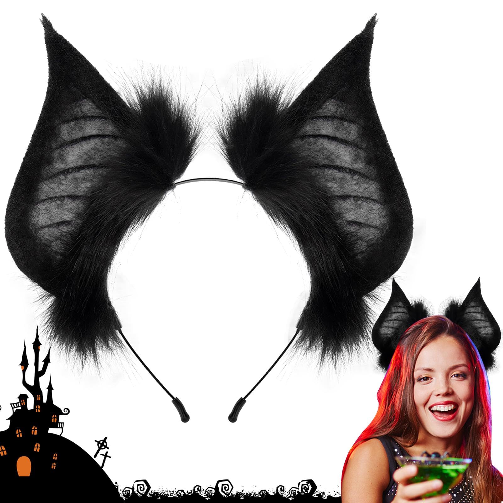 Bat Ears Headband,Halloween Bat Ears Hair Hoop | Fancy Cosplay Headwear, Black Hair Accessories for Role Play, Stage
