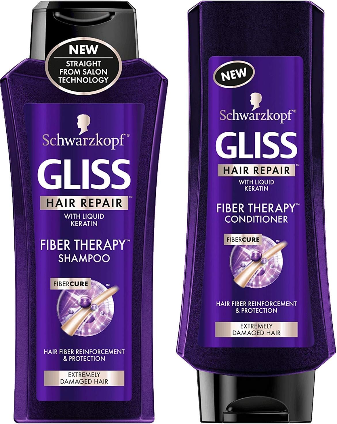 Schwarzkopf Gliss Hair Repair - Fiber Therapy For Extremely Damaged Hair - Shampoo & Conditioner Set - Net Wt. 13.6 FL OZ (400 mL) Per Bottle - One Set