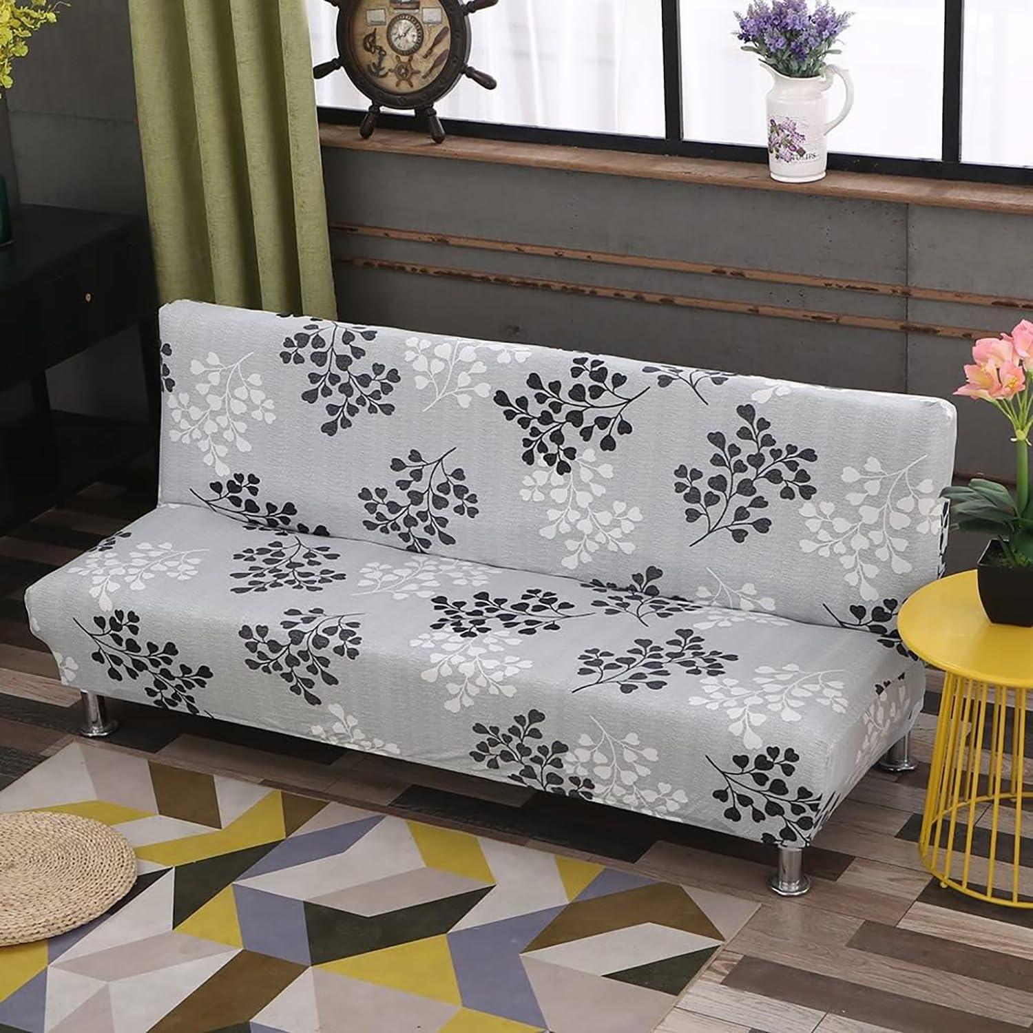 House of Quirk Stretch Sofa Slipcover Armless Futon Cover Printed Fitted Furniture Protector Elastic Polyester Spandex Washable Armless Sofa Cover Folding Couch Shield Sofa Cover (Grey Petals) (B0DDQ34TDC) Amazon Price History, Amazon Price Tracker