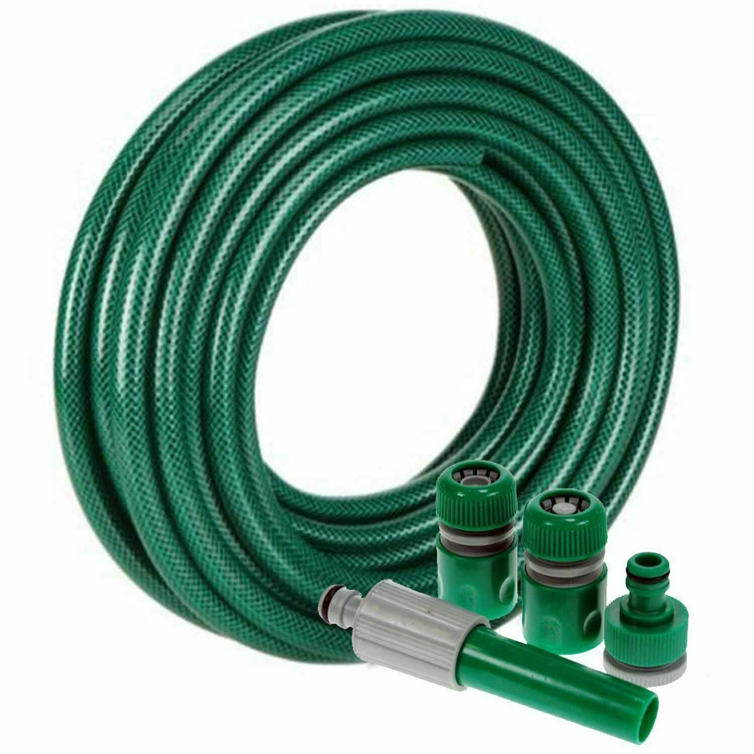 Reinforced Garden Hose PVC Garden Hose Pipe Set with Nozzles and Fittings Flexible Stretch Nylon Fibre Braided Hose Pipe with Spray Nozzle and 3pcs Connectors for Irrigation Car Wash Gardening (30M)
