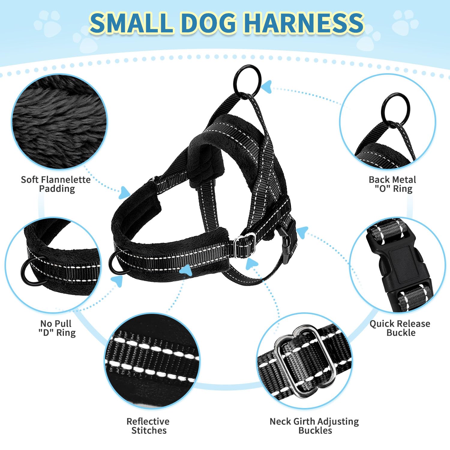 SlowTon Kein Pull Hundegeschirr und Leine, Heavy Duty Easy Walk Vest Harness Weich gepolsterte Reflective Adjustable Welpengeschirr Anti-Twist 4Ft Pet Blei Quick Fit Klein Schwarz