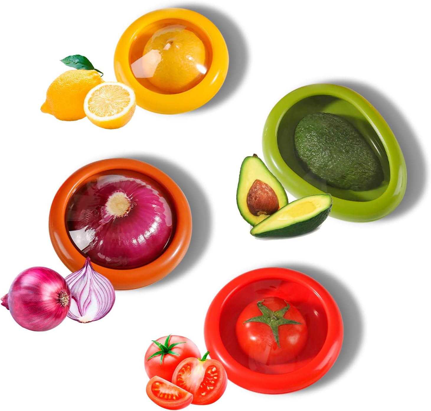 TOWODESilicone Fruit Vegetable Storage Box, Saver and Tomato Holder - Set of 4 Reusable Stretch Storage Containers for Fridge - Ideal for Garlic, Onions, Lemons, and Potatoes