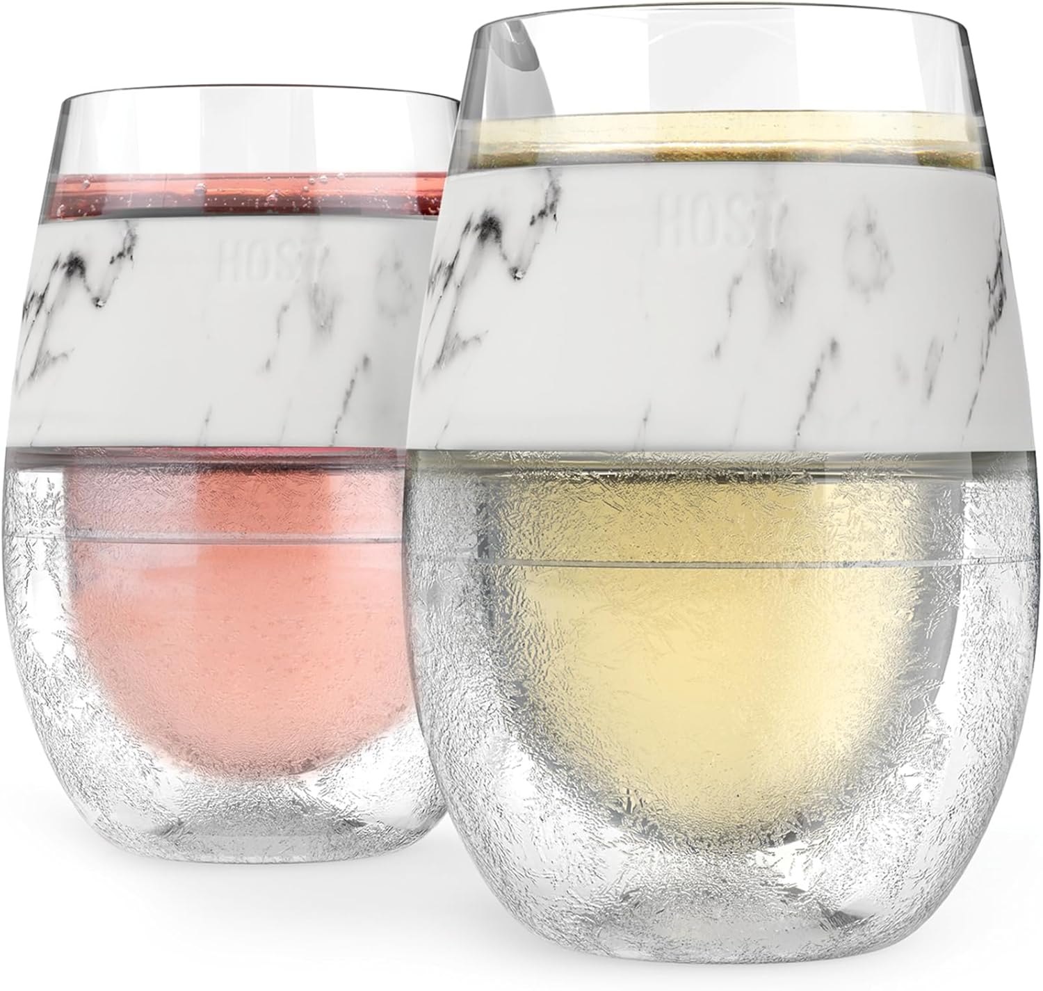 HOST Wine Freeze Cups Set of 2 Marble - 8.5oz Freezable Insulated Wine Tumblers for Red White Wine Chilling