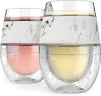 HOST Wine Freeze Cups Set of 2 Marble - Insulated Freezable Cooling Wine Glasses 8.5oz for Red & White Wine, Perfect Gift