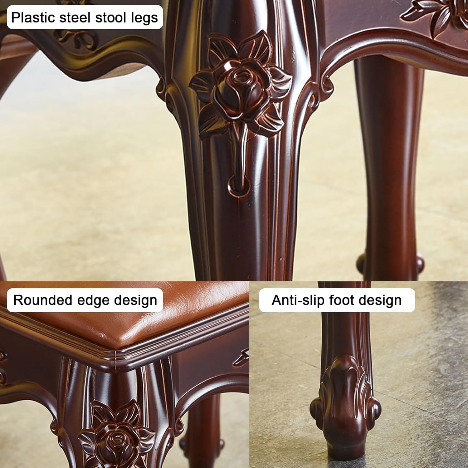 Vanity Bench,Vanity Stool Vintage Style, Upholstered Backless Makeup Stool, Ottomans Seat with Padded Cushion, Piano Seat Footstool(Blue)