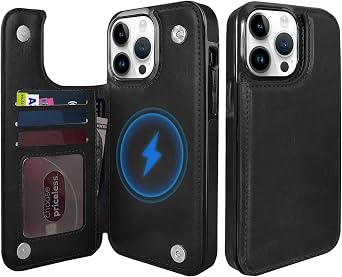 for iPhone 14Pro Max Magnetic Flip Wallet Case 6.7", Compatible with MagSafe, Leather Card Holder Kickstand for iPhone 14 Pro Max Black, iPhone 14 Pro Max