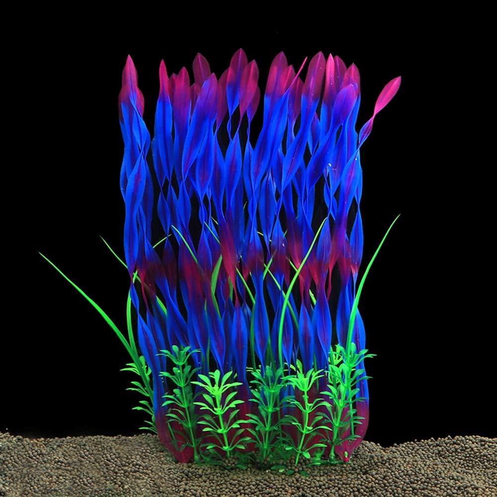 QUMY Large Aquarium Plants Artificial Plastic Fish Tank Plants Decoration Ornament for All Fish (Purple)