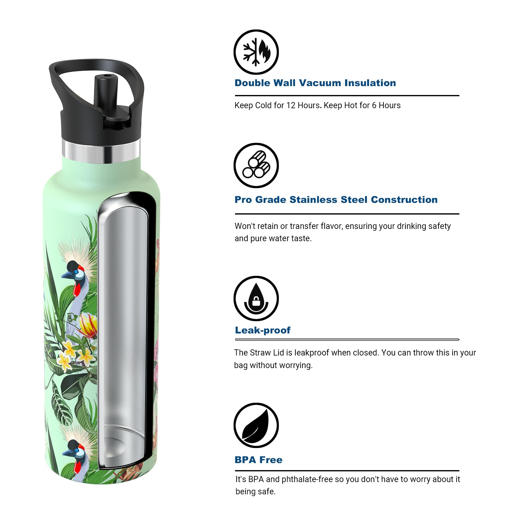 Super Sparrow Borraccia Termica, Acciaio Inox Bottiglia Termica - 350ml, 500ml, 750ml, 1L - Senza BPA Borracce, Borraccia Bambini per Scuola, Sport, Campeggio, Yoga, Palestra, Ciclismo