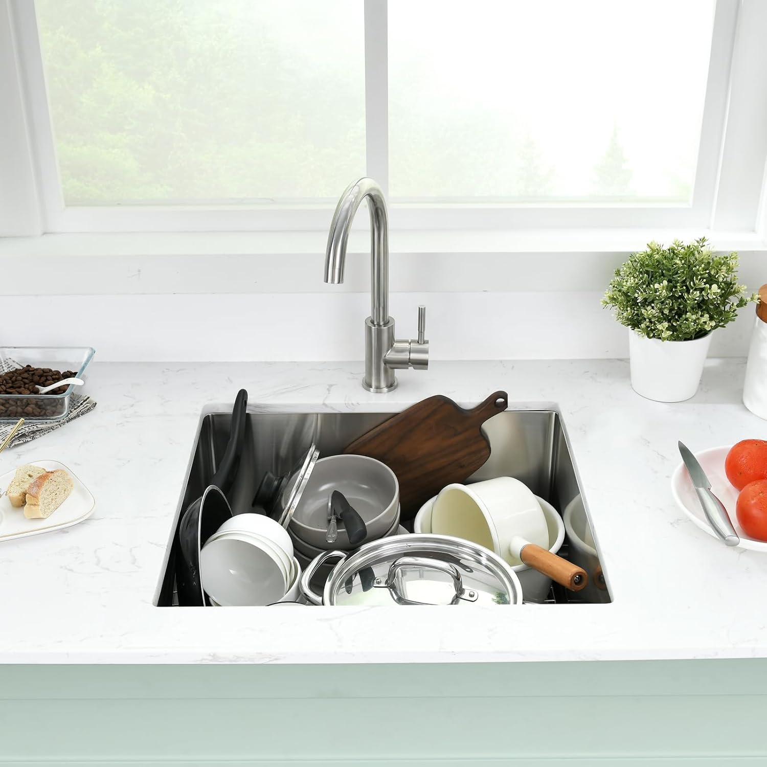 PEPO 21x18 Undermount Kitchen Sink, 16 Gauge Stainless Steel Single Bowl with Strainer, Handmade Square Bar Prep Sink for RV and Outdoor