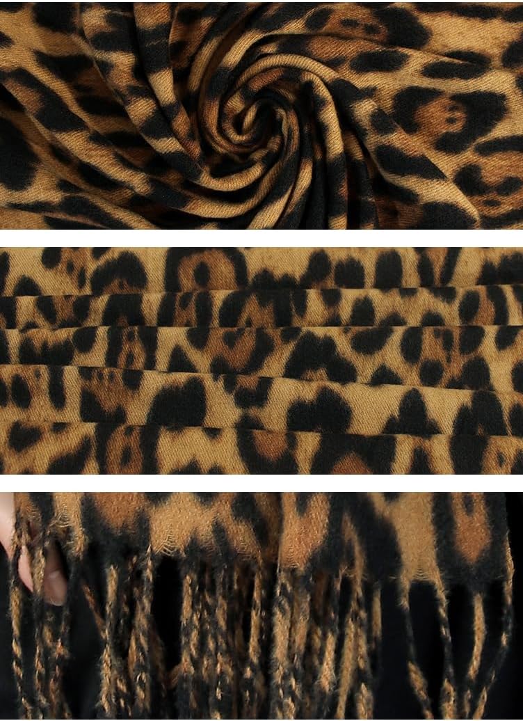 Mealah Women Leopard Print Scarf for Cold Weather - Soft Warm Shawls Scarves with Tassels(74.8''*23.62')