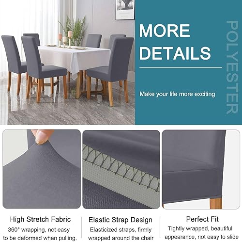 Miniatura 10 de Stretch Chair Covers for Dining Room Set of 6, Soft Polyester Kitchen Chair Slipcovers Removable Washable Dining Chair Slipcovers for Hotel