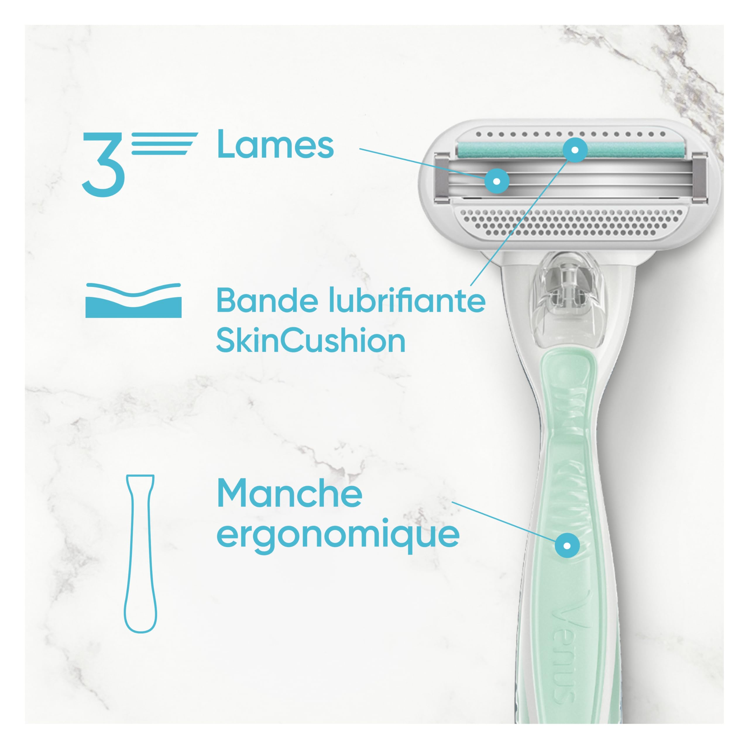 Gillette Venus Pack Rasoir Pour Femmes Pro Smooth Sensitive Pour Peaux Sensibles, Manche Réutilisable et Double Lot De 4 Recharges, Lames De Rasoir Femme