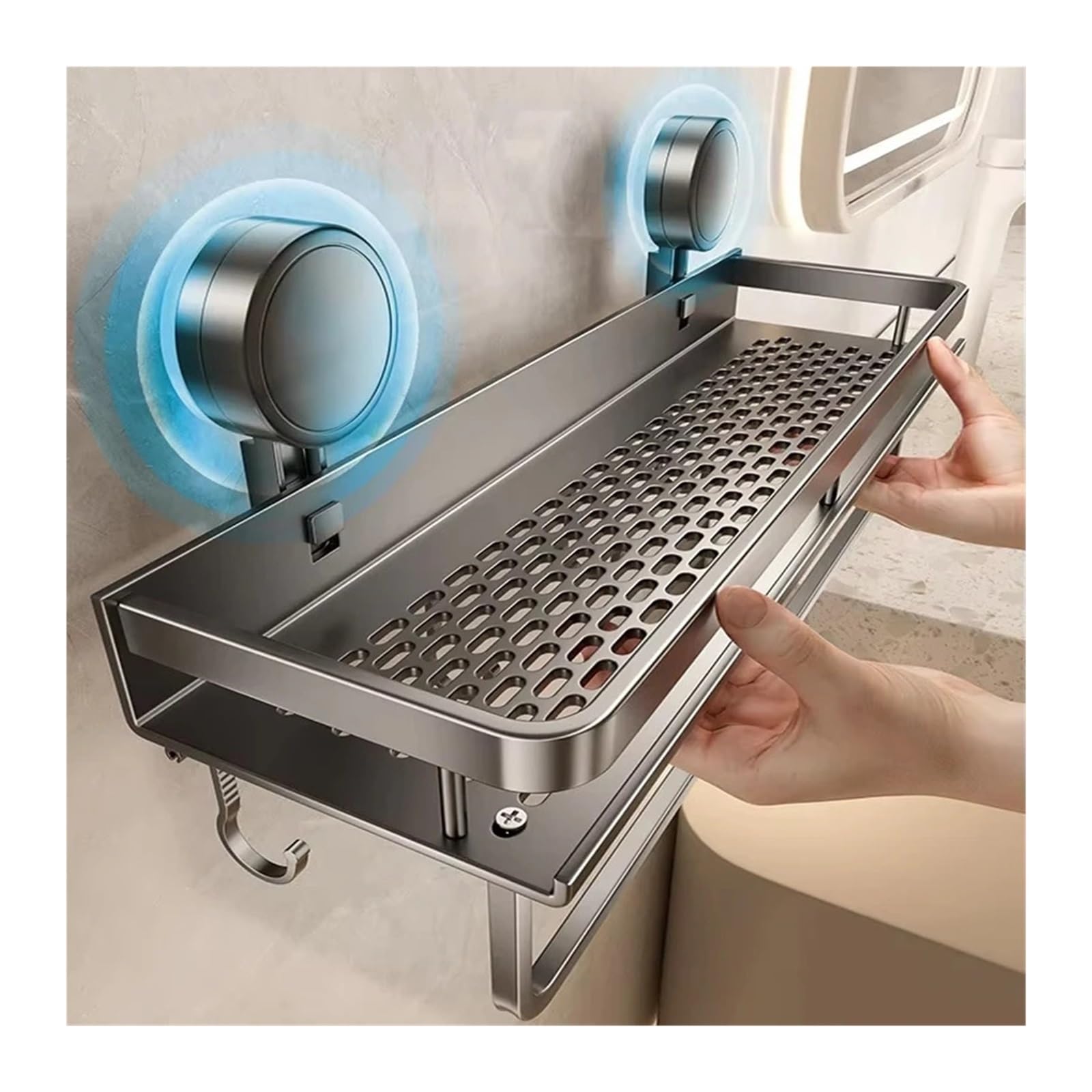 Genérico Estante de baño sin taladro ventosa aluminio organizador ducha soporte colgante