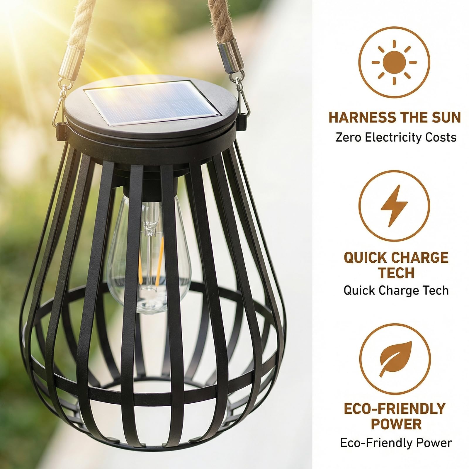 2 lampade solari per esterni sospese: luce bianca calda, per esterni, decorazione da giardino, luci solari con lampadina a LED più grande, illuminazione per esterni, balcone, cortile, terrazze