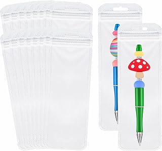 100 Pack Clear Beadable Pen Packaging Bags, Plastic Bags for Beaded Pens Resealable Zipper Pouch Bag for Jewelry Party Favor Food Small Bussiness 2.55x9.44inch
