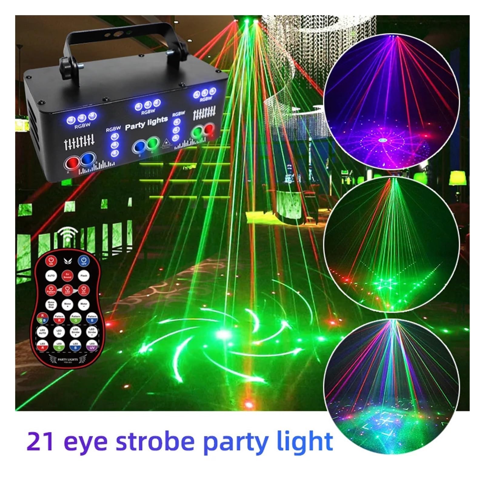 Proyector de Haz de luz Negro for DJ, 21 Ojos, DMX, estroboscópico Remoto, Efecto RGB, for Escenario, Navidad, Club, Fiesta, Vacaciones, Halloween IluminacióN DJ En Escenarios