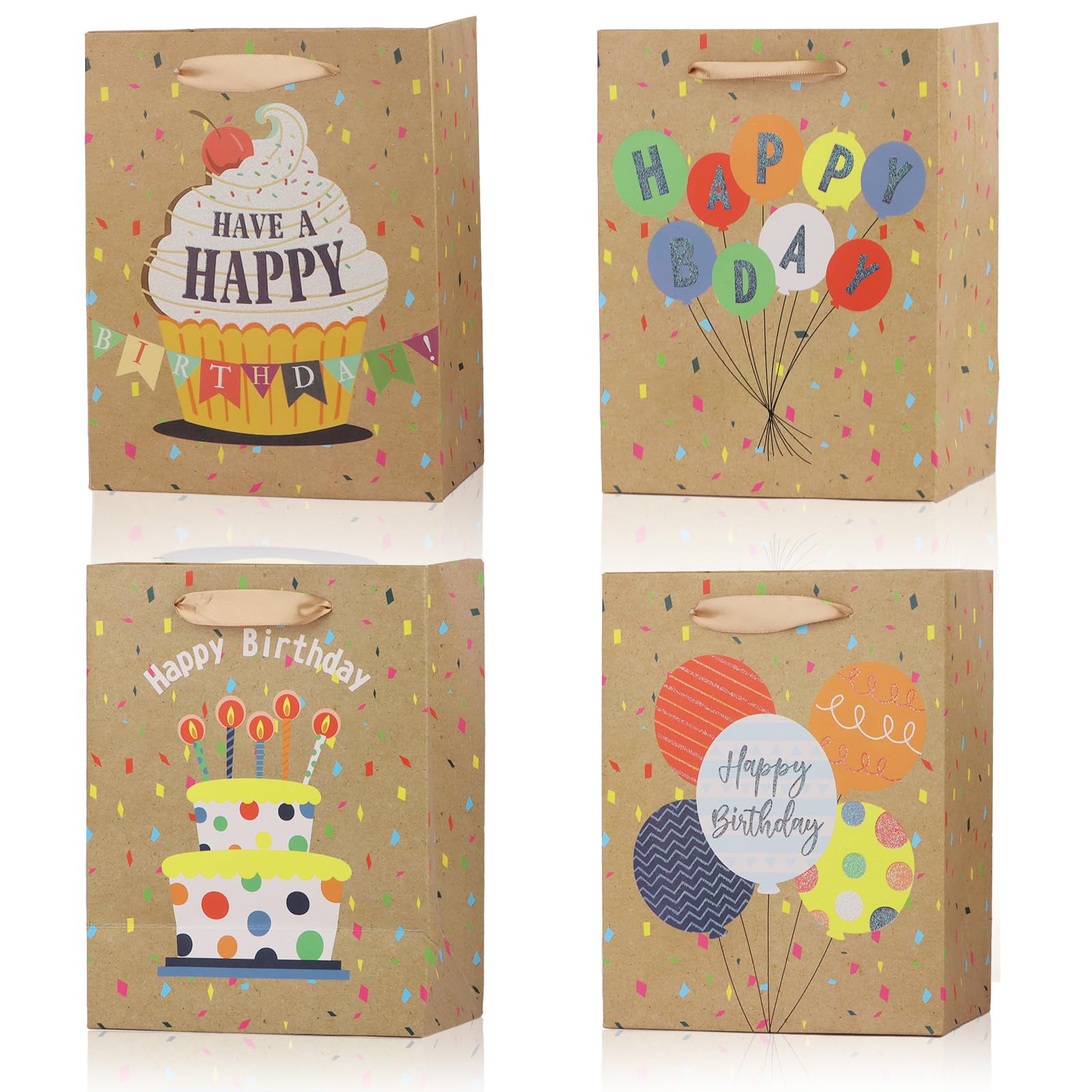 Oblihumoy 8Pcs Happy Birthday Gift Bags with Handle