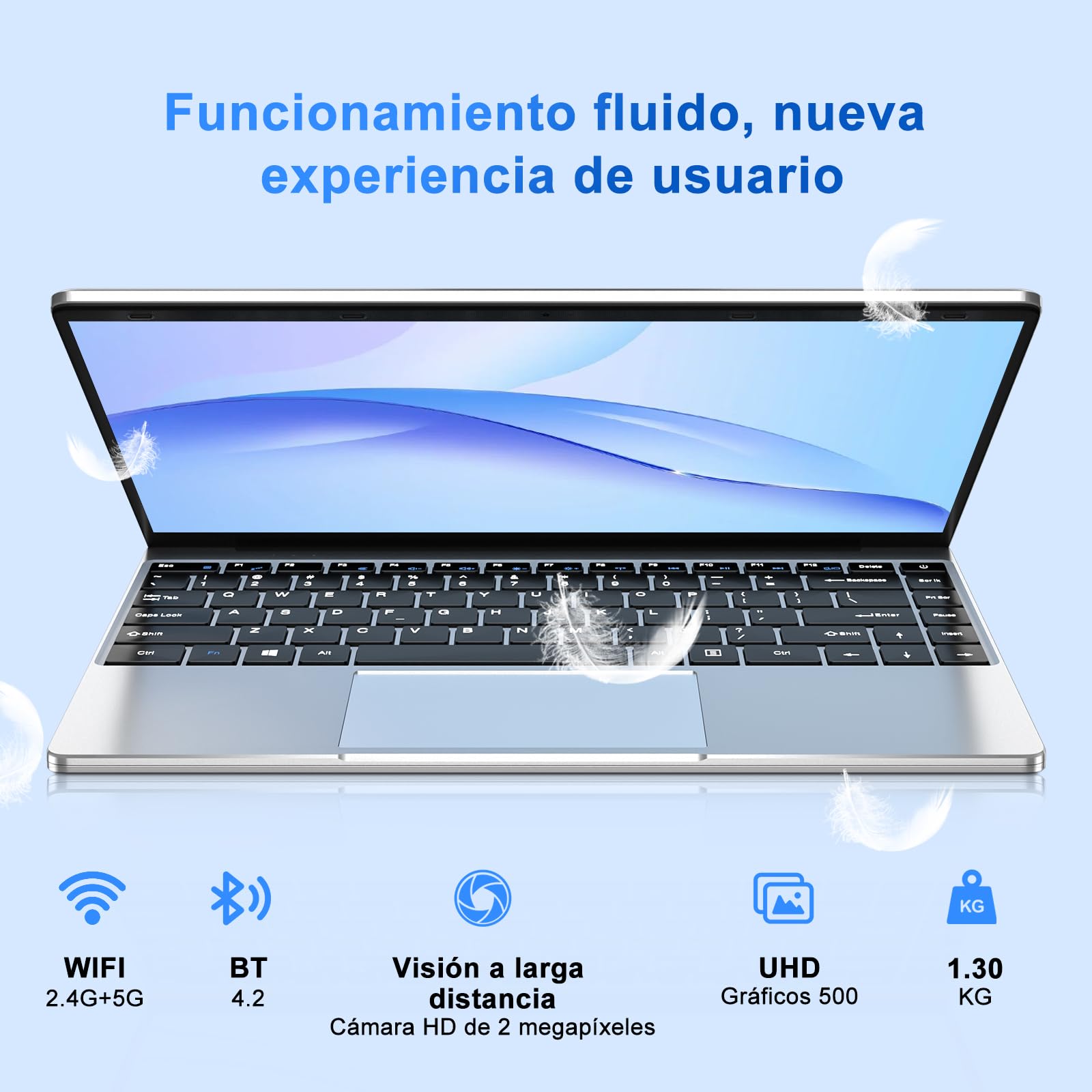 Ordenador Portátil Win 11 con 5G WiFi, Portátil 14 Pulgadas 6GB RAM 256GB SSD Expansión SSD 1TB, Bluetooth 4.2 3.0 Transmisión Puerto 1920*1080 FHD Portatiles Buenos & Mini Puerto Multimedia-Plata