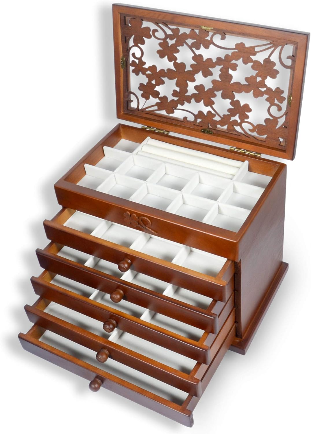 Kendal Large Upgrade Real Wooden Jewelry Box, 6 Layer with 5 Drawers, Jewelry Organizer Storage Box for Women, Dark Brown Color : Clothing, Shoes & Jewelry